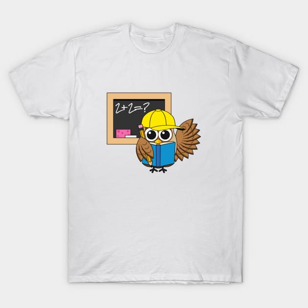 Cute School Student Owl Cartoon T-Shirt by BirdAtWork